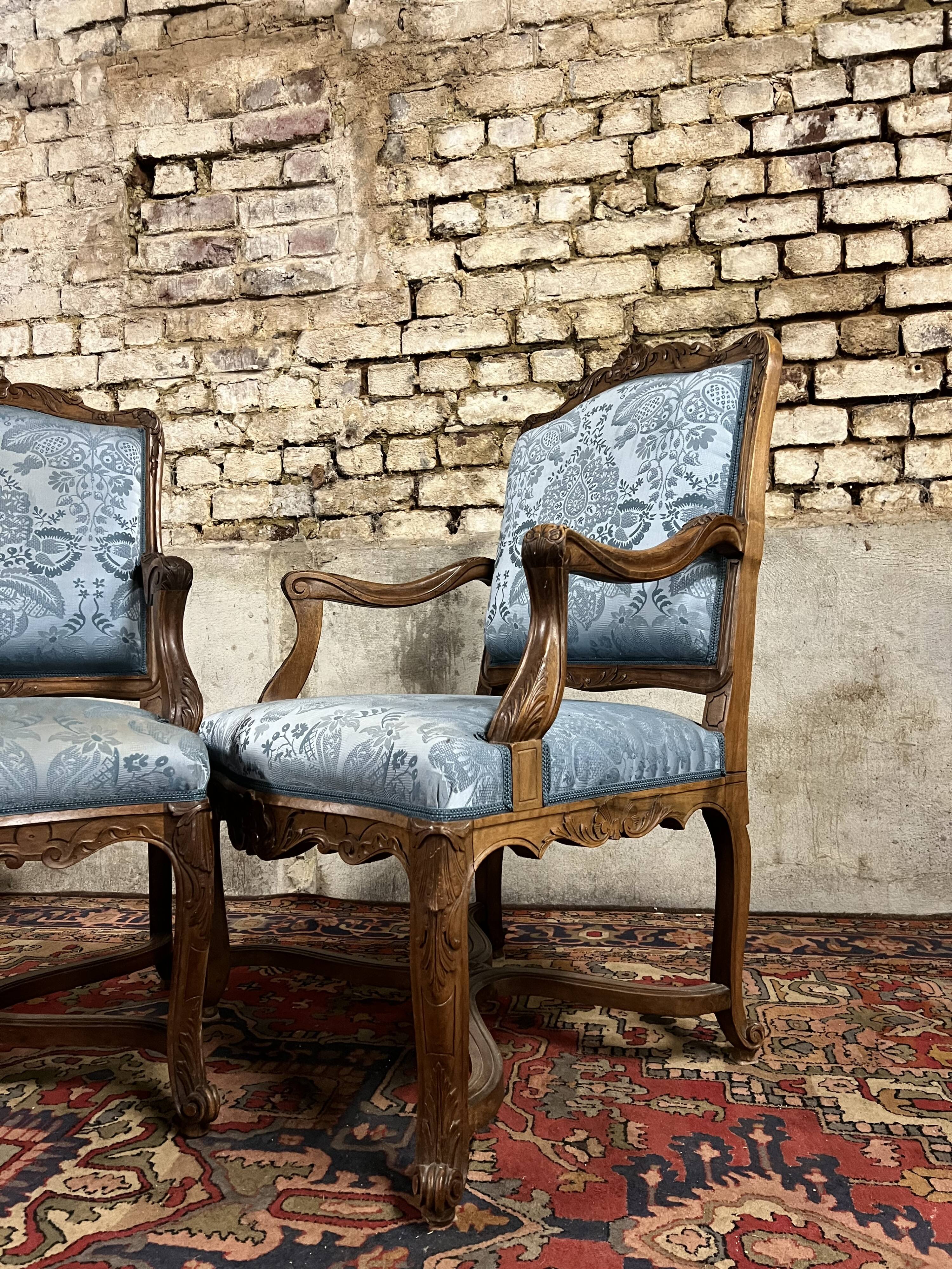 Pair of natural wood armchairs in regency style 19th century