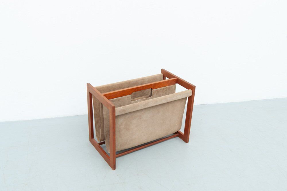 Teak & leather magazine rack by Aksel Kjersgaard, 1960s