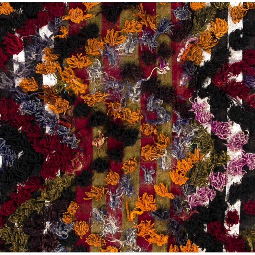 Vintage Turkish Kilim Rug with Wool Pom Poms, Floor Cover and Wall Hanging