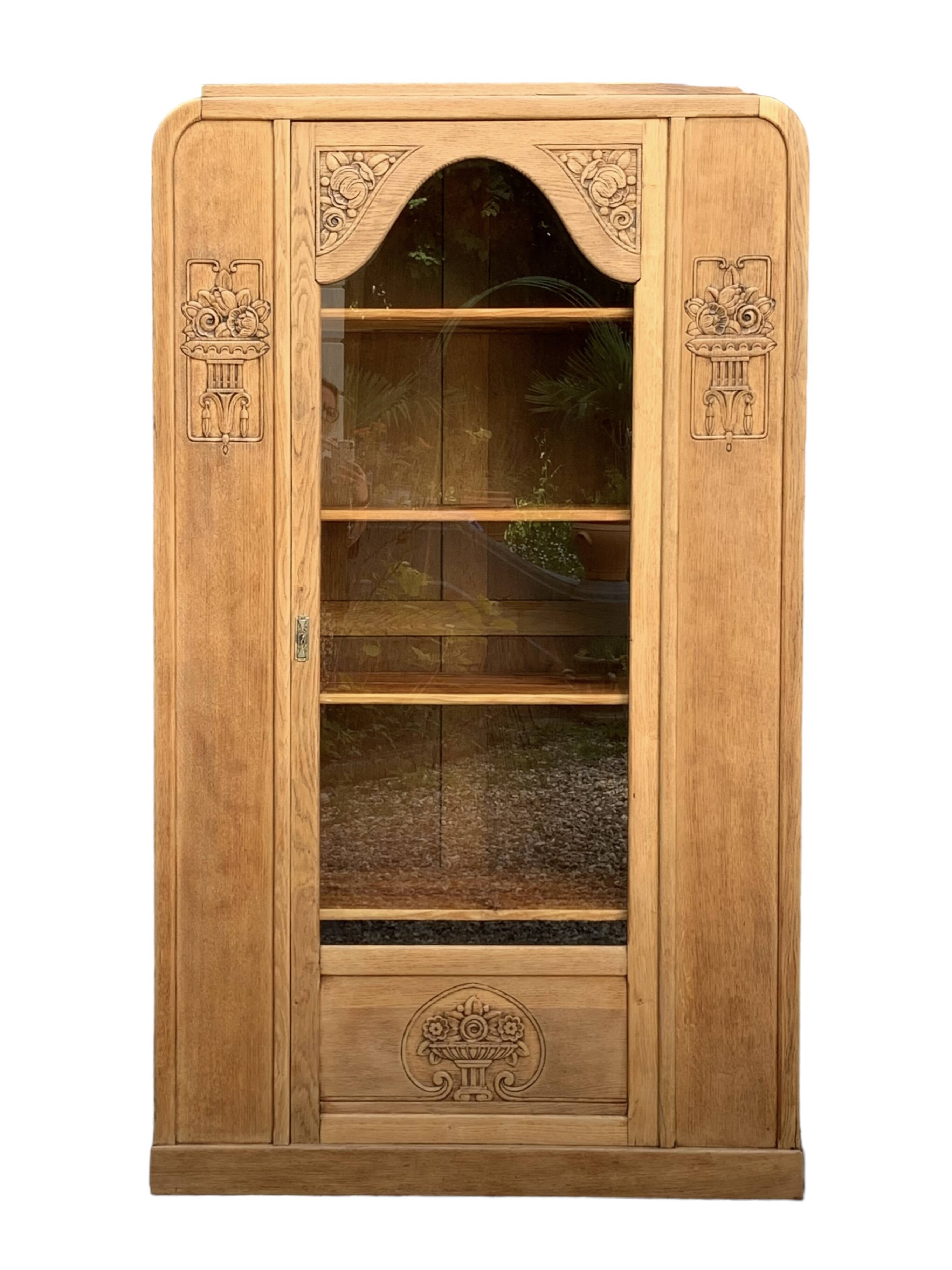 Armoire parisienne vitrée art déco bois brut 1930