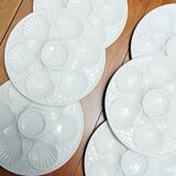 Set of 6 white oyster plates, Longchamp