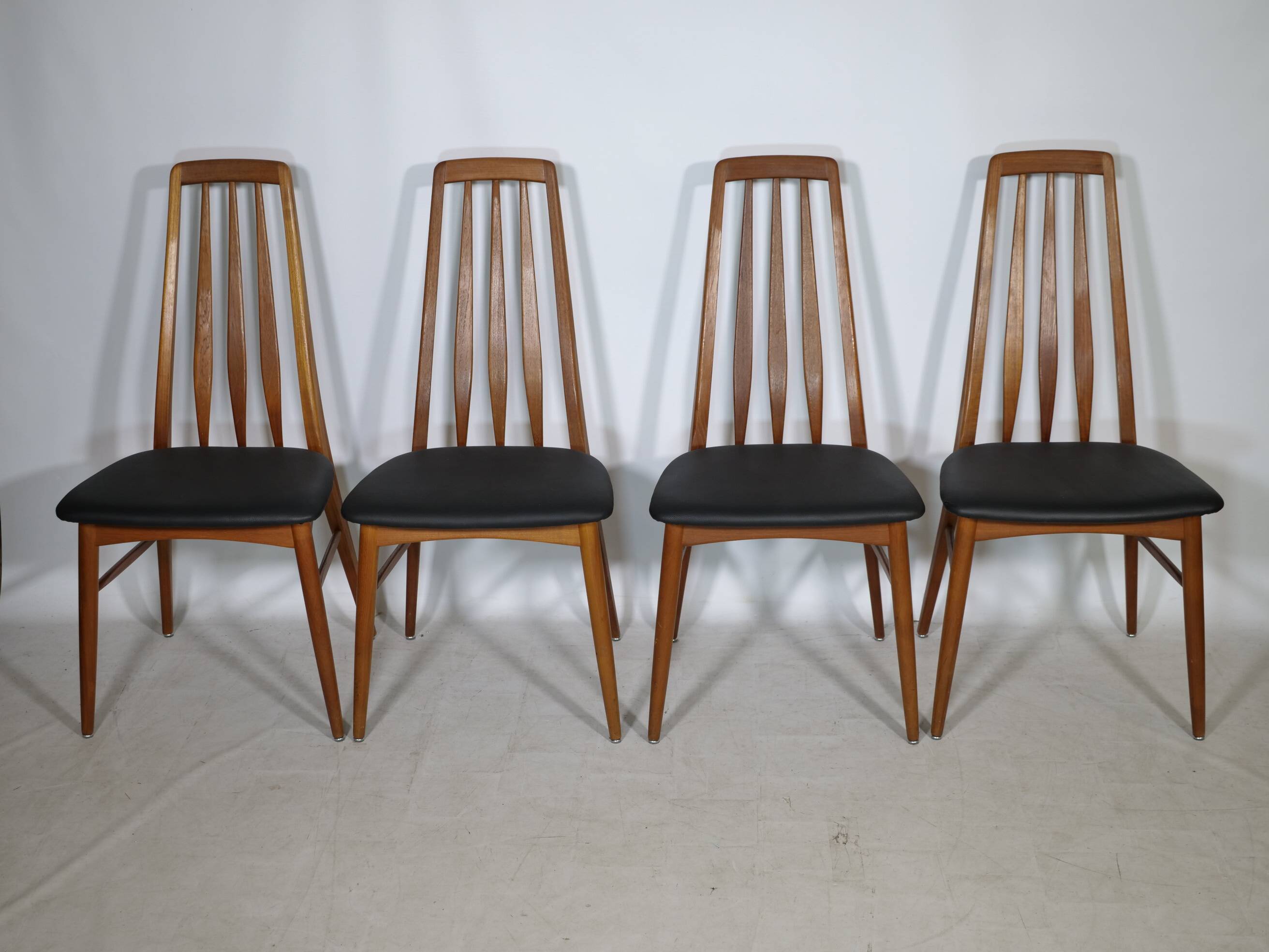 Eva Dining Chairs in Teak by Niels Koefoed for Hornslet, Leather, Set of 4