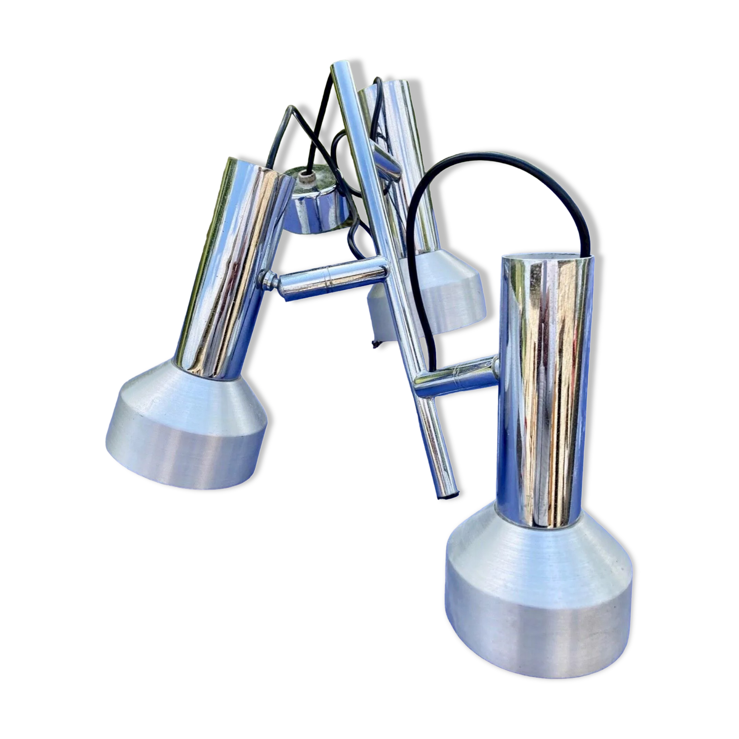 Chandelier ceiling lamp suspension 3 spots aluminum  1970