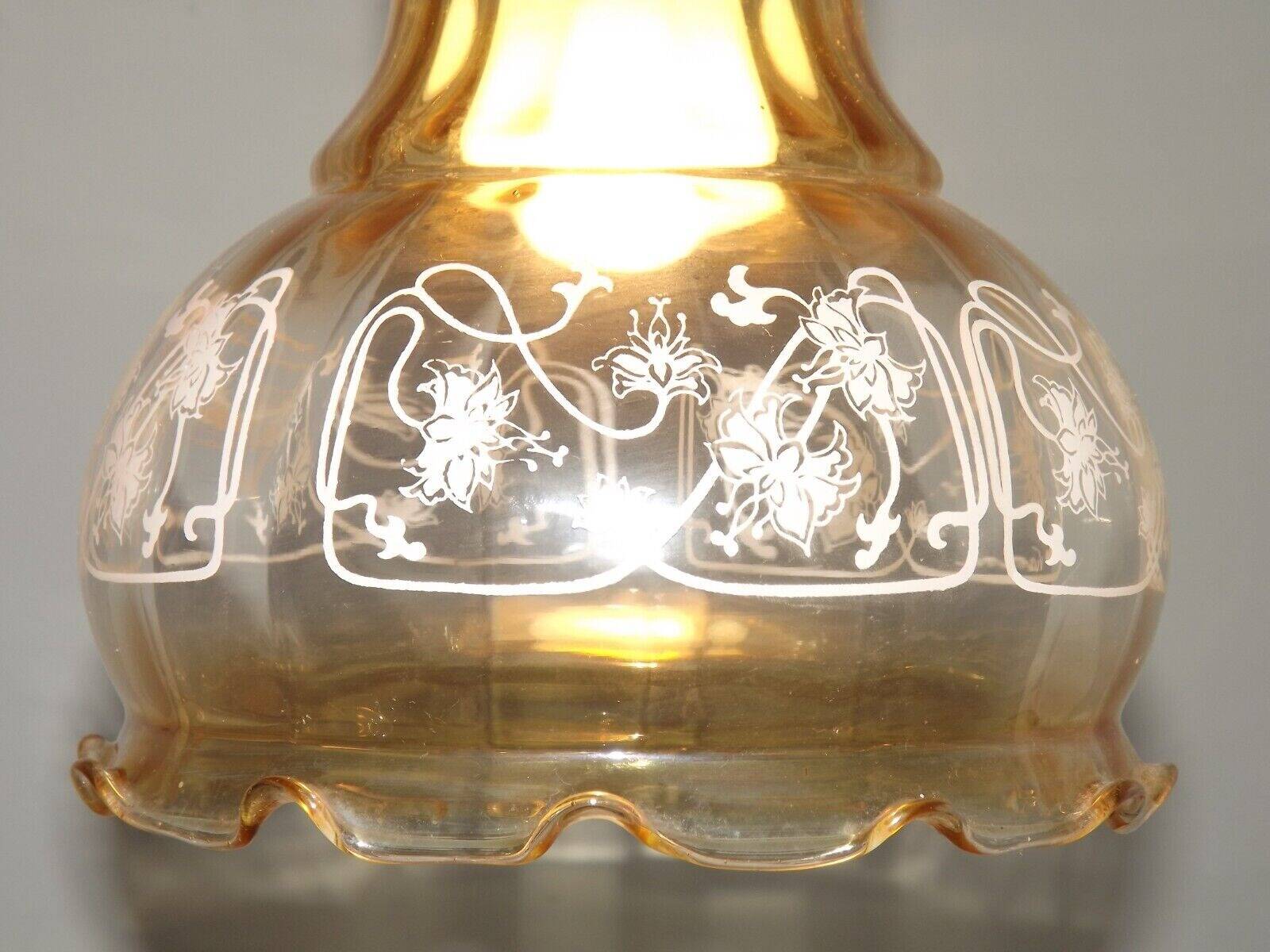 Vintage French signed Vianne amber glass ceiling light with floral decoration 4523