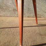 Red moumoute barrel chair with compass feet from the 60s and 70s