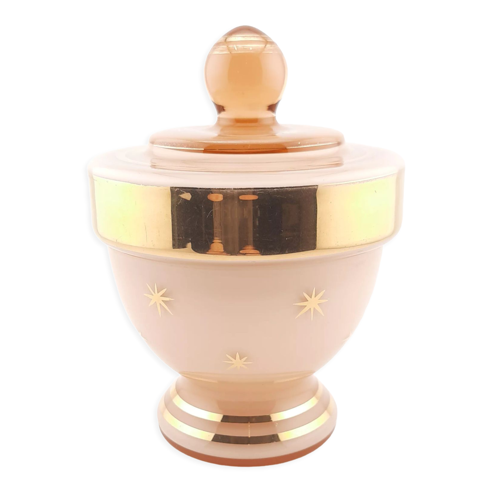 Pink glass vanity jar