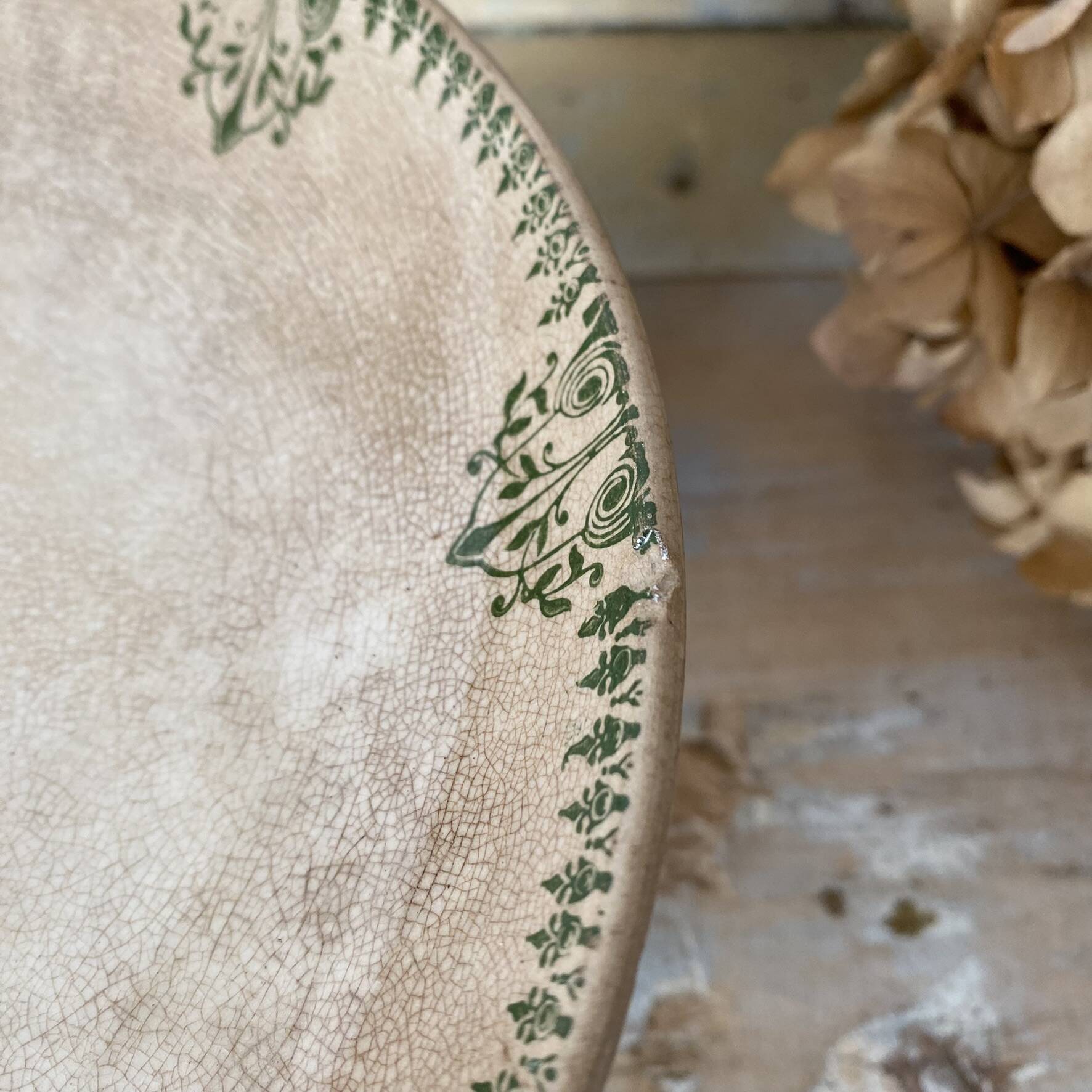 Patinated ironware compote dish, antique fruit bowl.