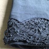 Antique Linen and Cotton Sheet in Navy Blue