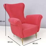 Wingback Red Cotton Armchair with Brass Feet, Italy