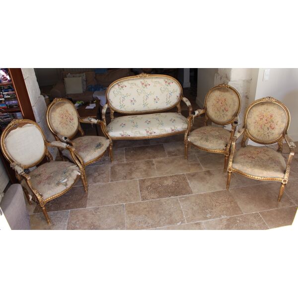 Louis XVI-style lounge set in gilded wood | Selency