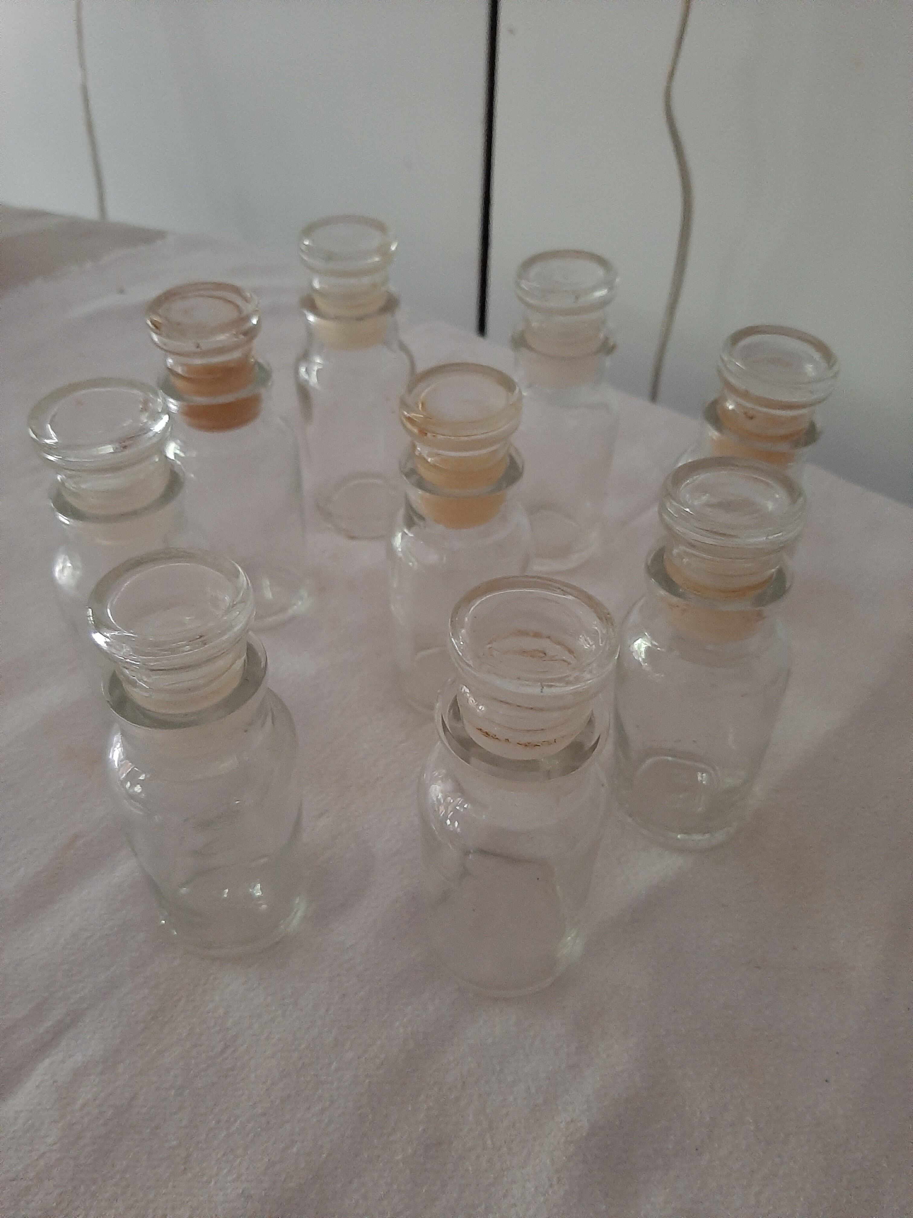 9 vintage thick glass spice bottles