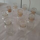 9 vintage thick glass spice bottles