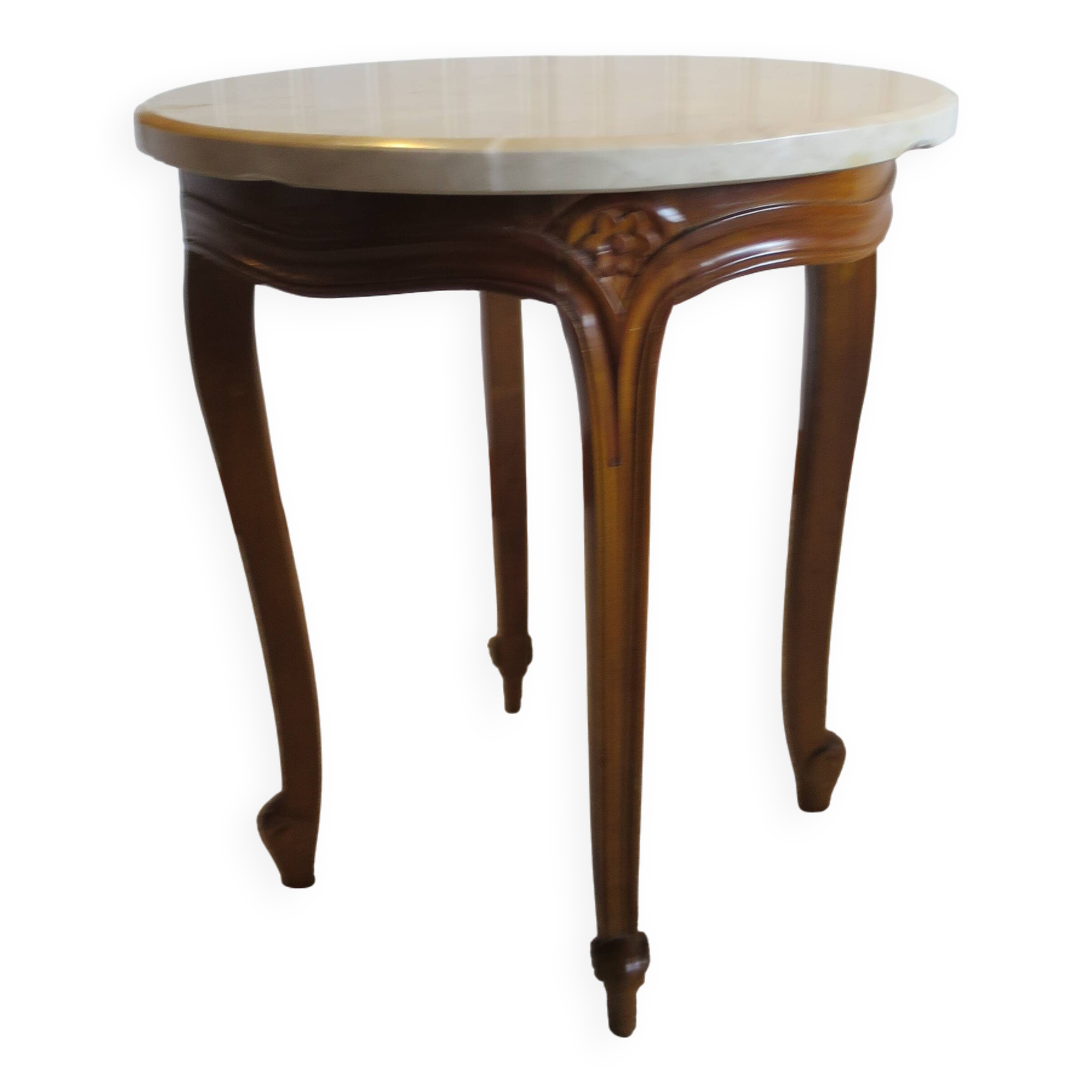 Round coffee table - Carved wood - White veined marble - Regency/Louis XV style