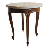 Table basse Ronde-Bois sculpté-Marbre blanc veiné-Style régence/louis XV