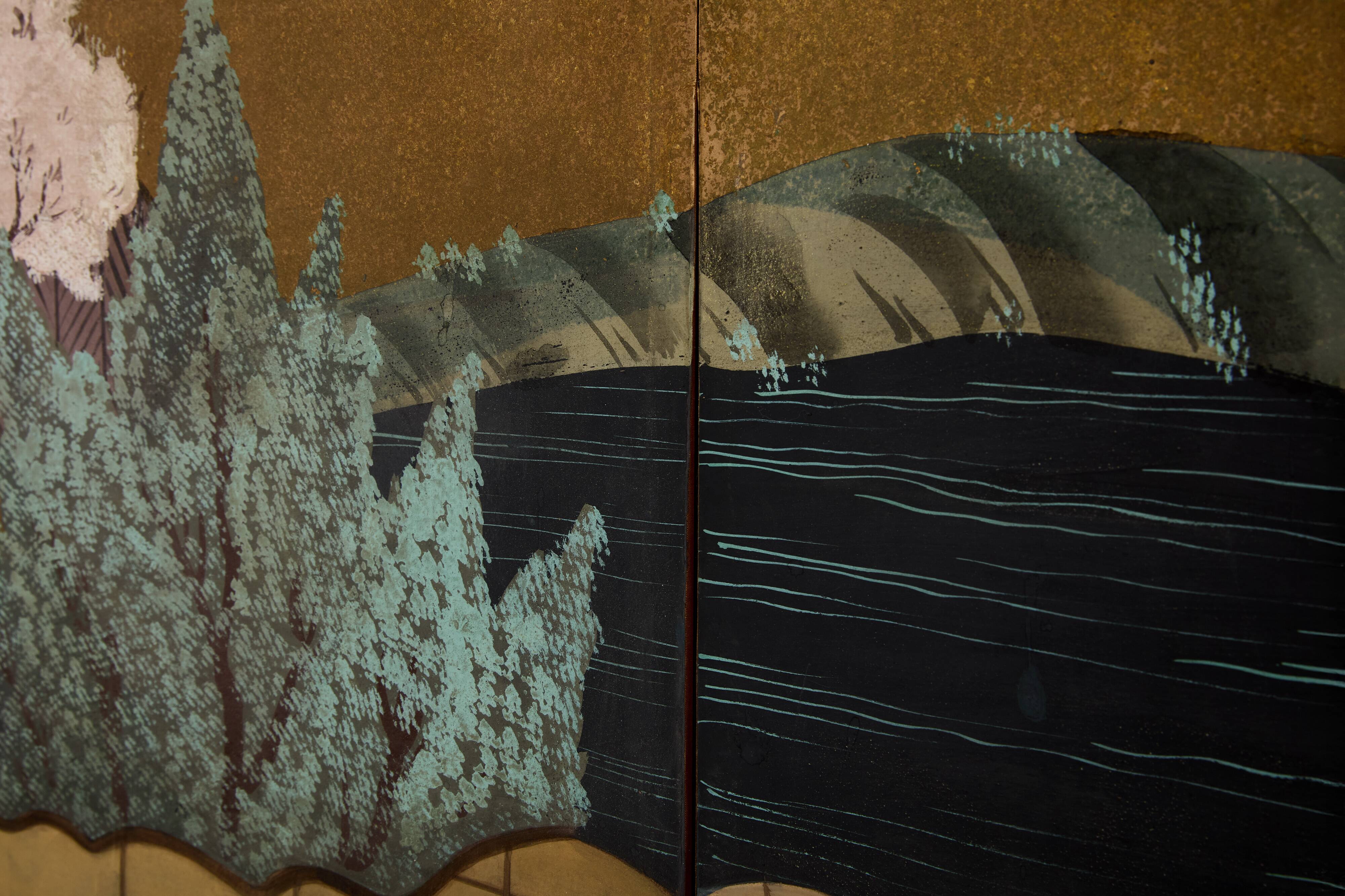 Japanese six-panel Byobu screen on paper, Edo period, 19th century