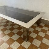 Rectangular coffee table in chrome steel and smoked glass from the 70s