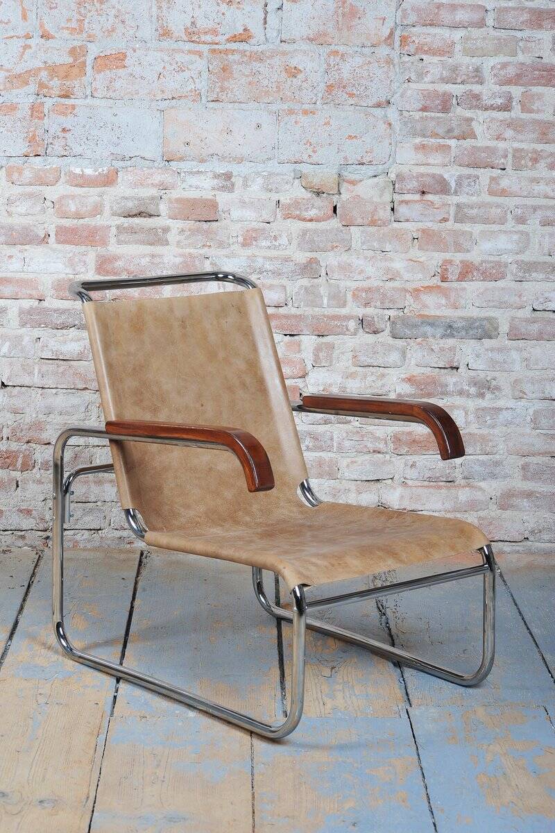 Fauteuil en chrome Bauhaus tchèque attribué à M. Breuer pour Thonet, années 1920.