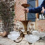 Antique Art Deco brass and glass chandelier