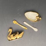 Porcelain swan salt & pepper duo with small spoons