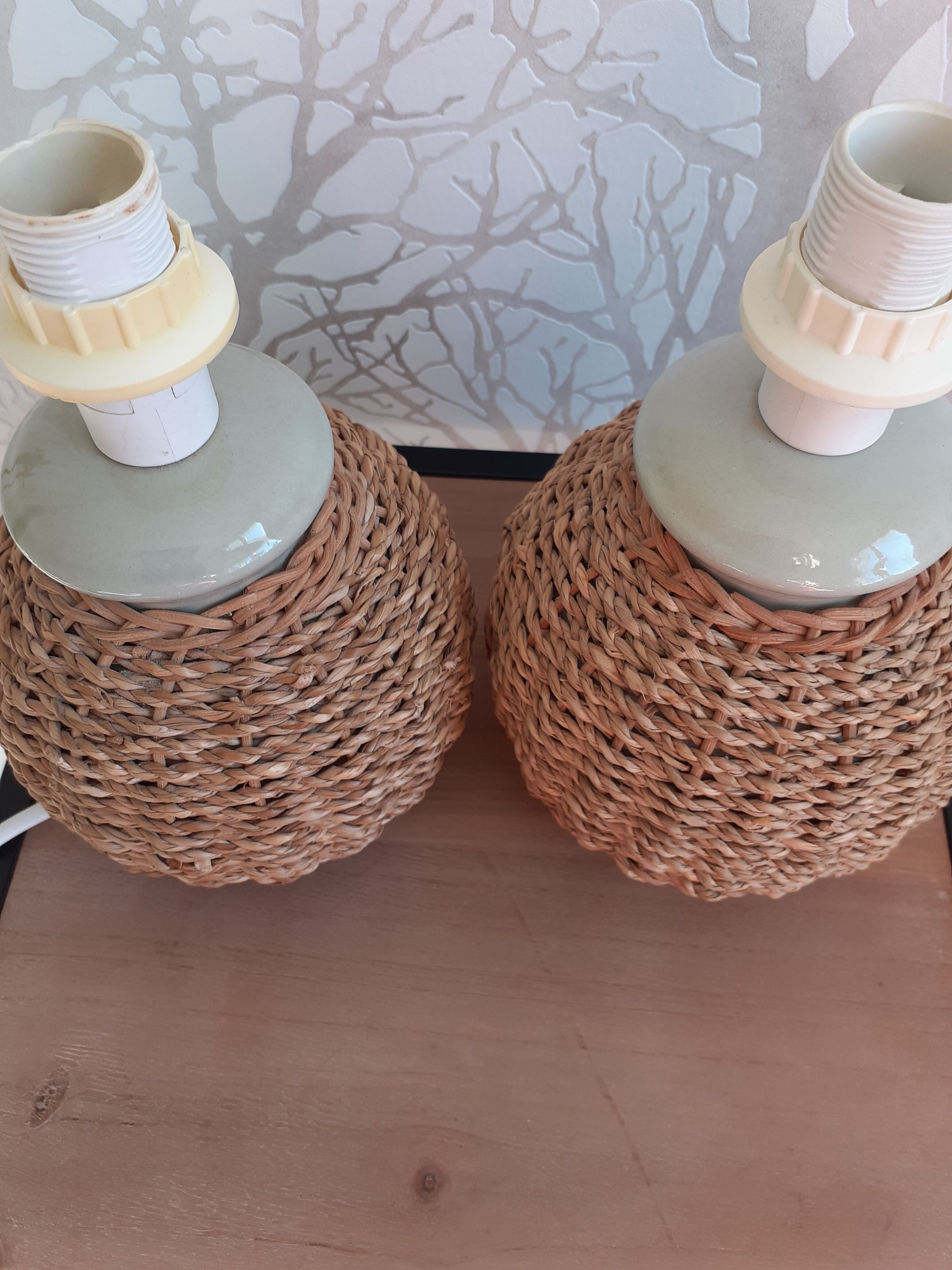 Pair of rope bedside lamps.