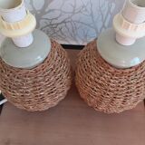 Pair of rope bedside lamps.