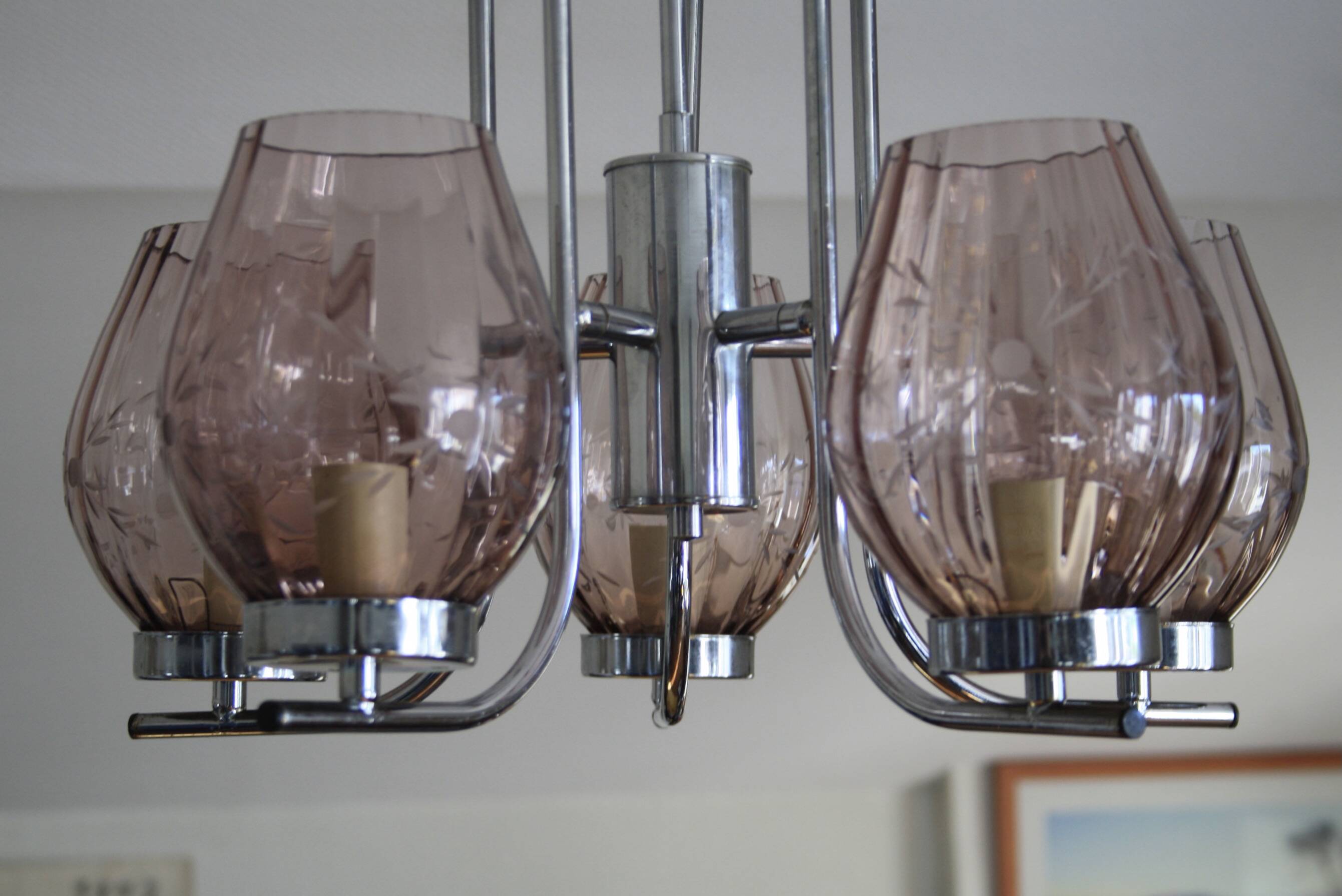 Chrome metal chandelier & cut glass