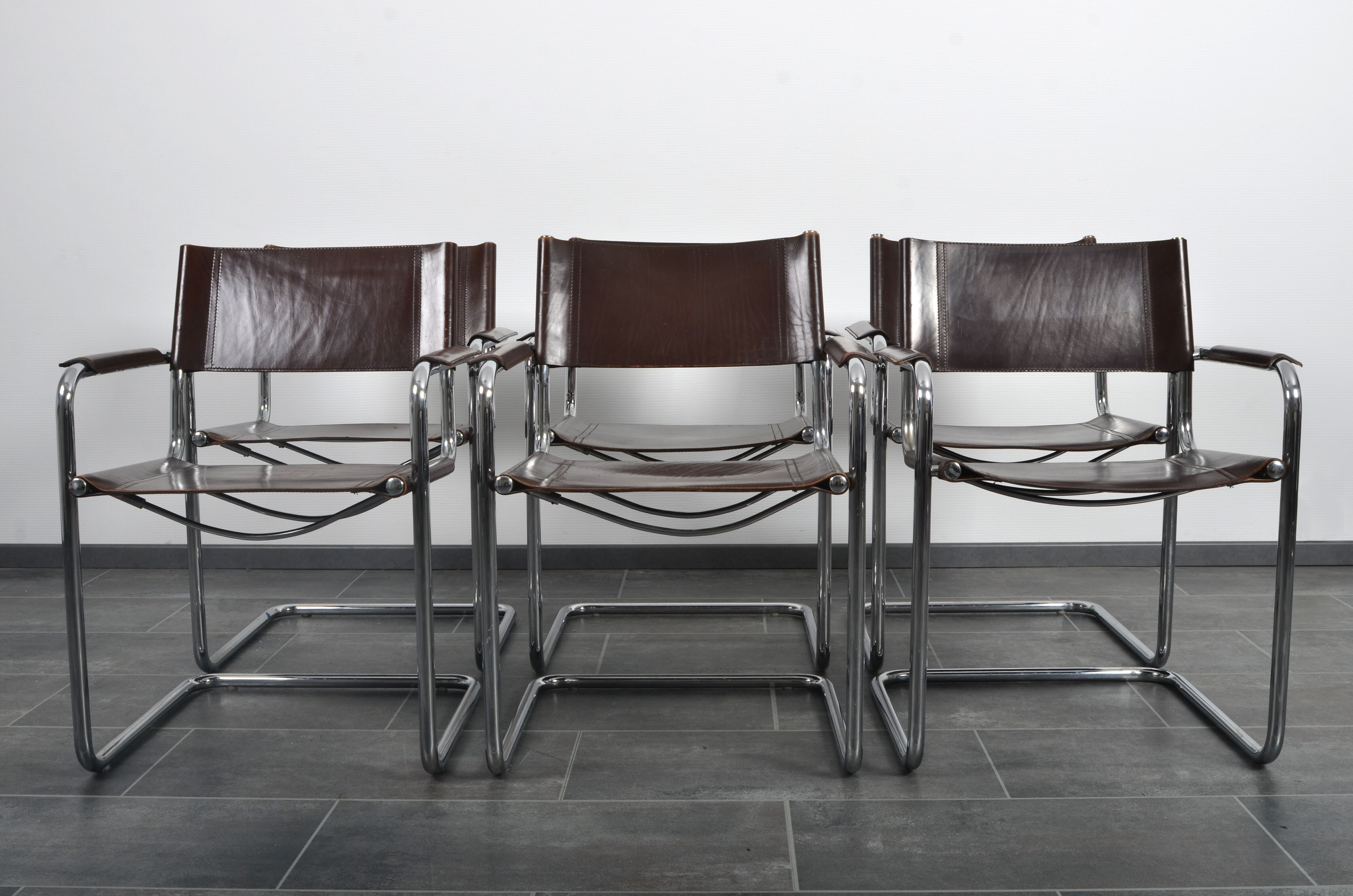 Set of 5 Cantilever MG5 chairs by Matteo Grassi in brown leather