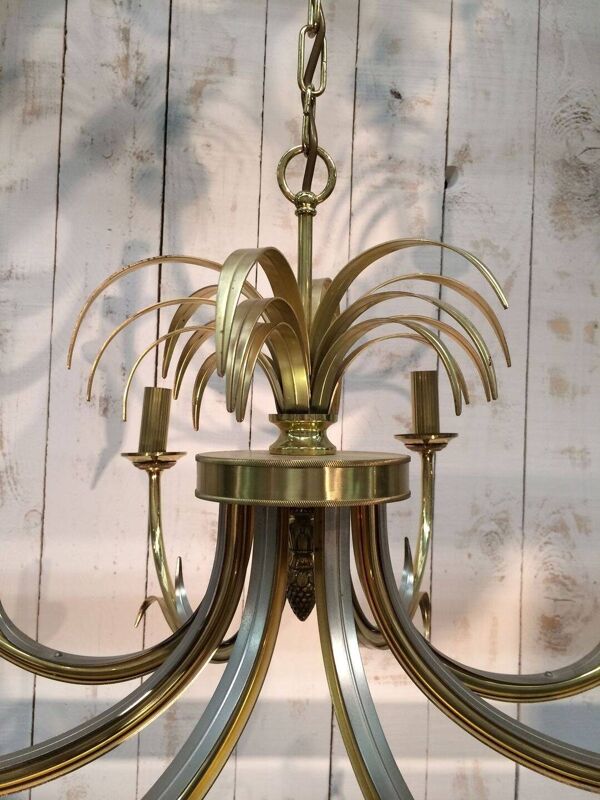 Lustre Ananas en Métal Brossé et Métal Doré dans le Goût de la Maison Charl