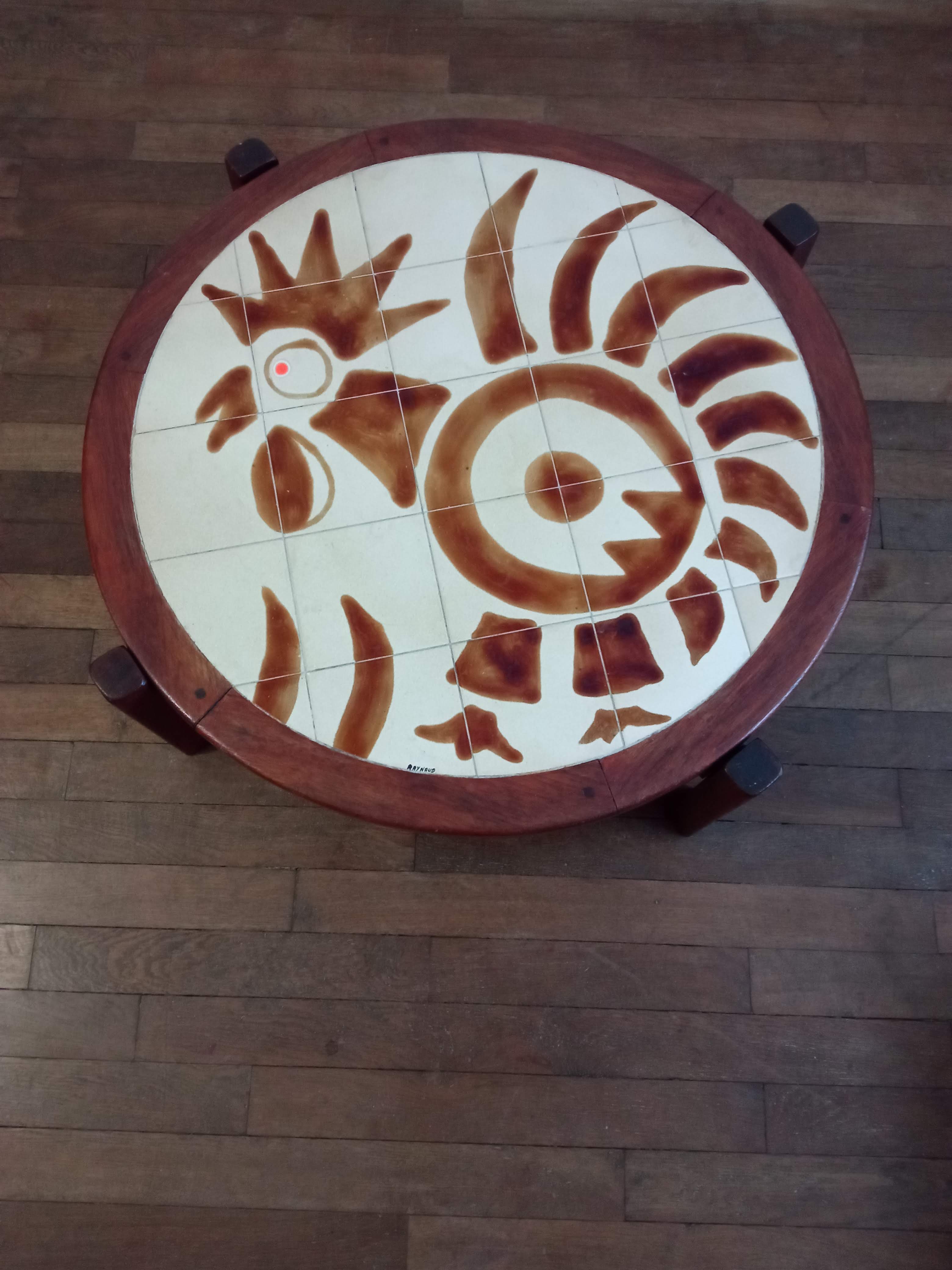 Ceramic coffee table and wood 1970 Raynaud