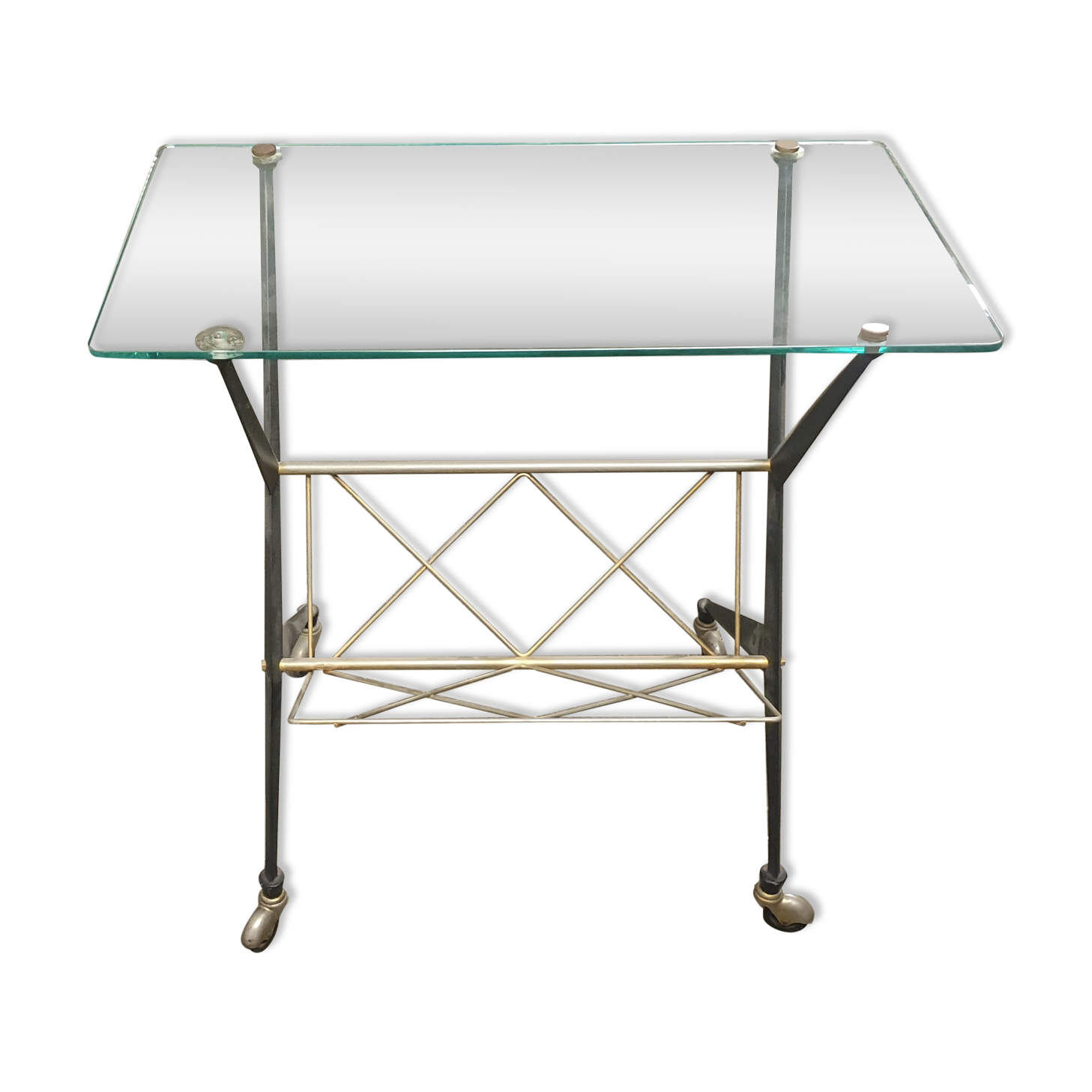 Table porte revu verre et metal 50/60