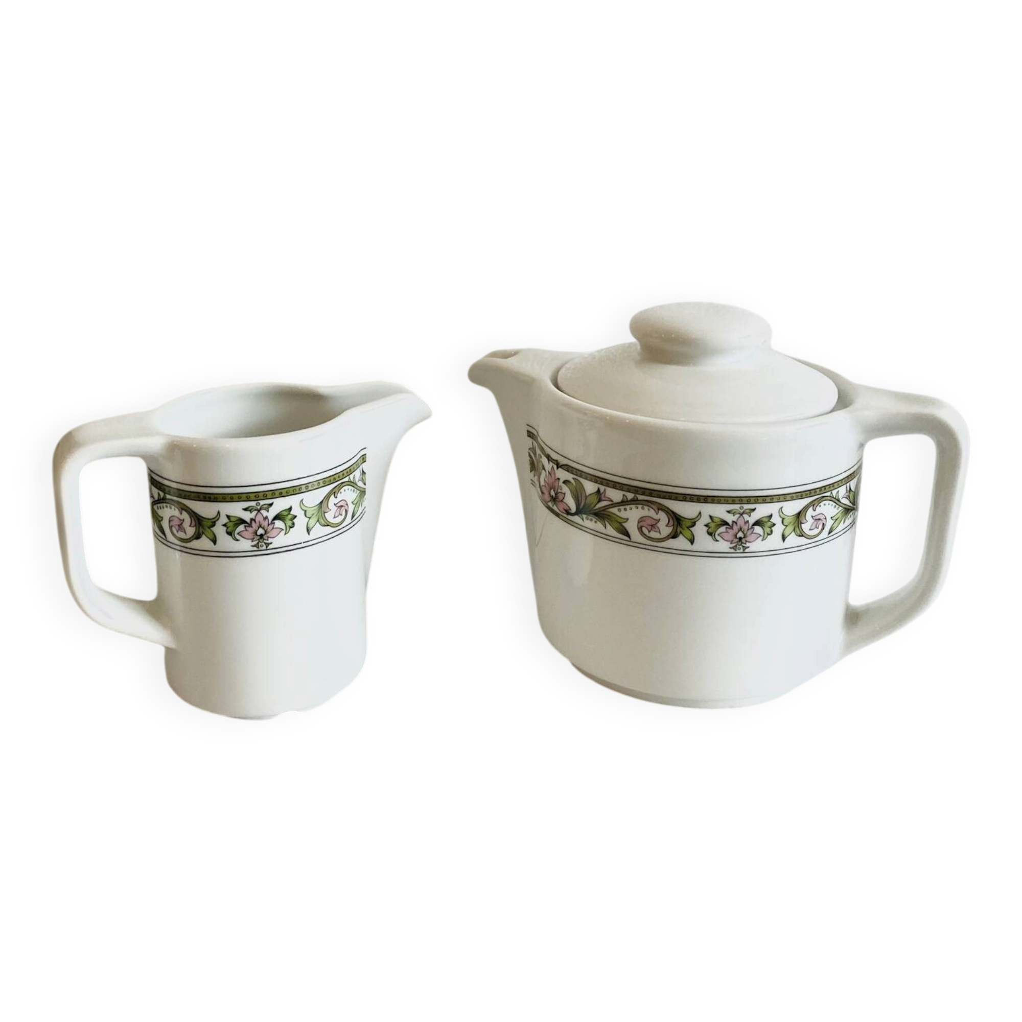 Vintage porcelain coffee pot / teapot and milk jug Apilco