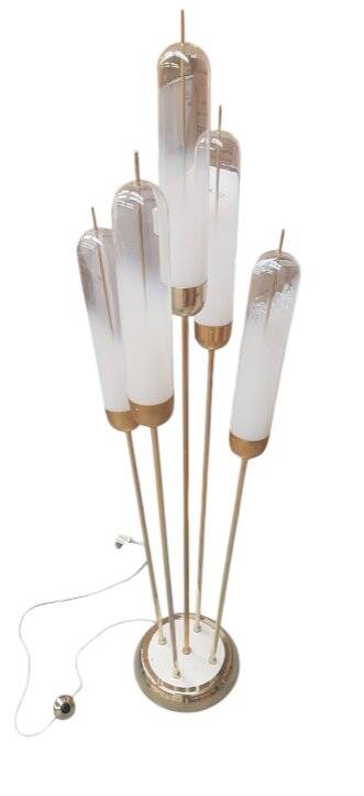 Lampadaire en verre de Murano de style Mid-Century Modern en laiton par Mazzega