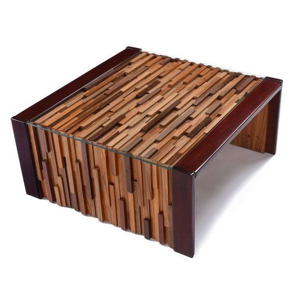 Tables d'appoint modernes brésiliennes à profil bas en parquet brutaliste de Percival Lafer