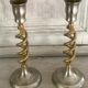 Pair of twisted brass candle holders