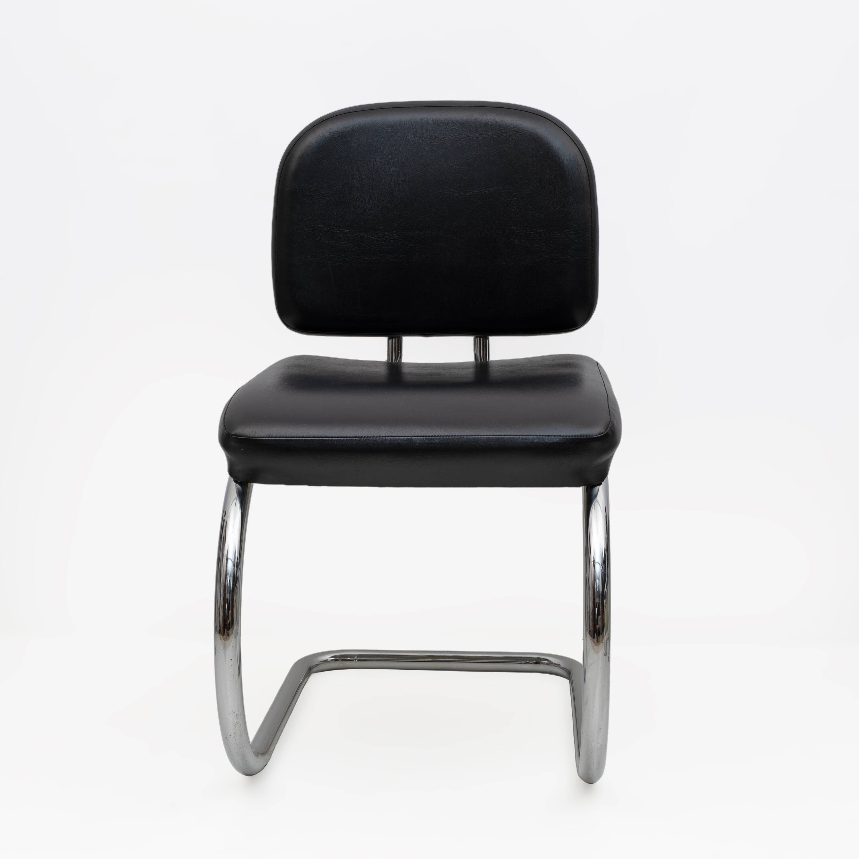 Six of Leatherette and Metal Chromed Cantilever Dining Chairs