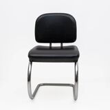 Six of Leatherette and Metal Chromed Cantilever Dining Chairs