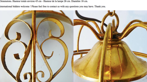 Adorable lanterne lampe suspension cage dorée 1950 vintage années 50 rockabilly 50's lantern