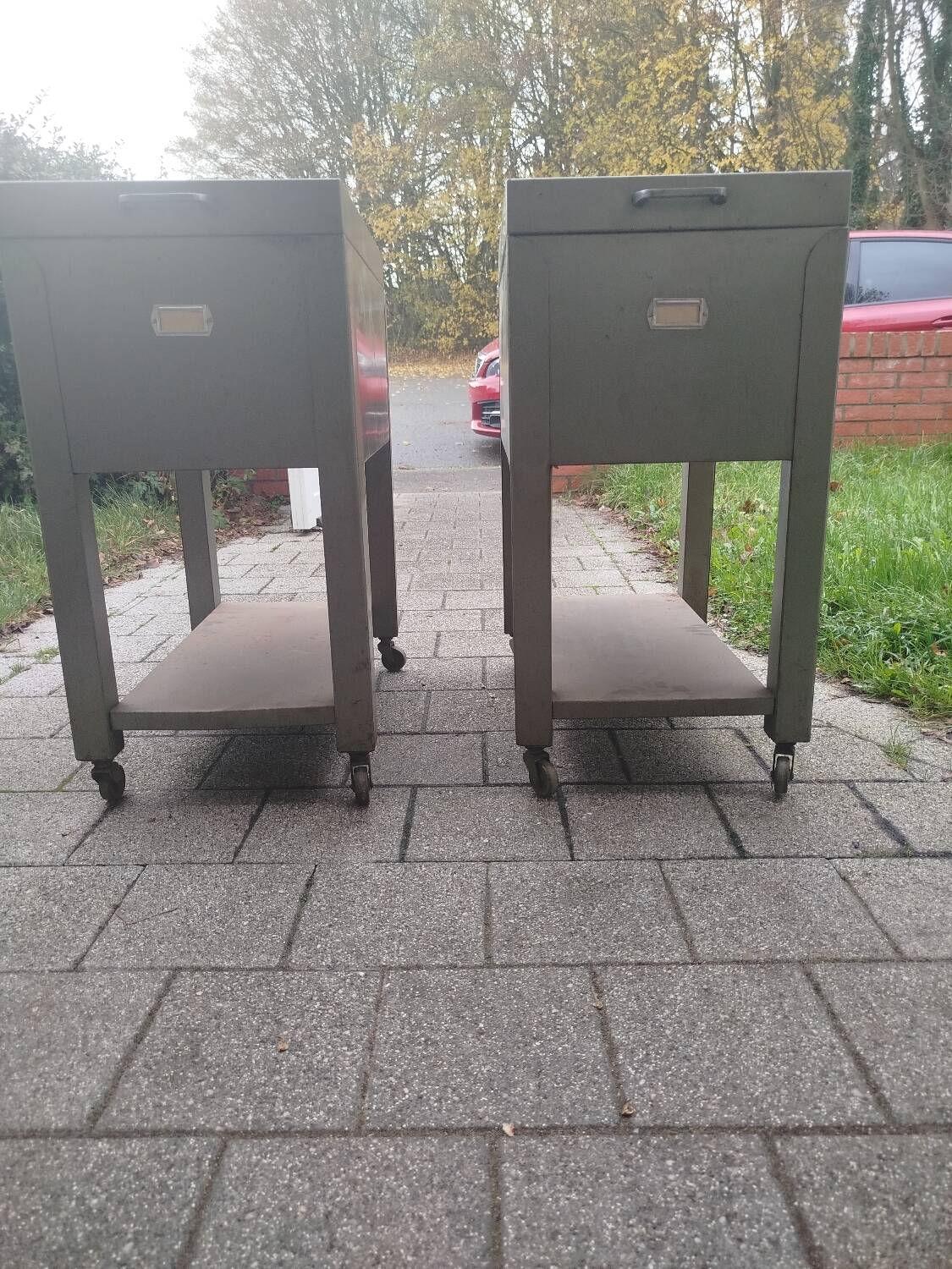 Pair of vintage rolling lockers