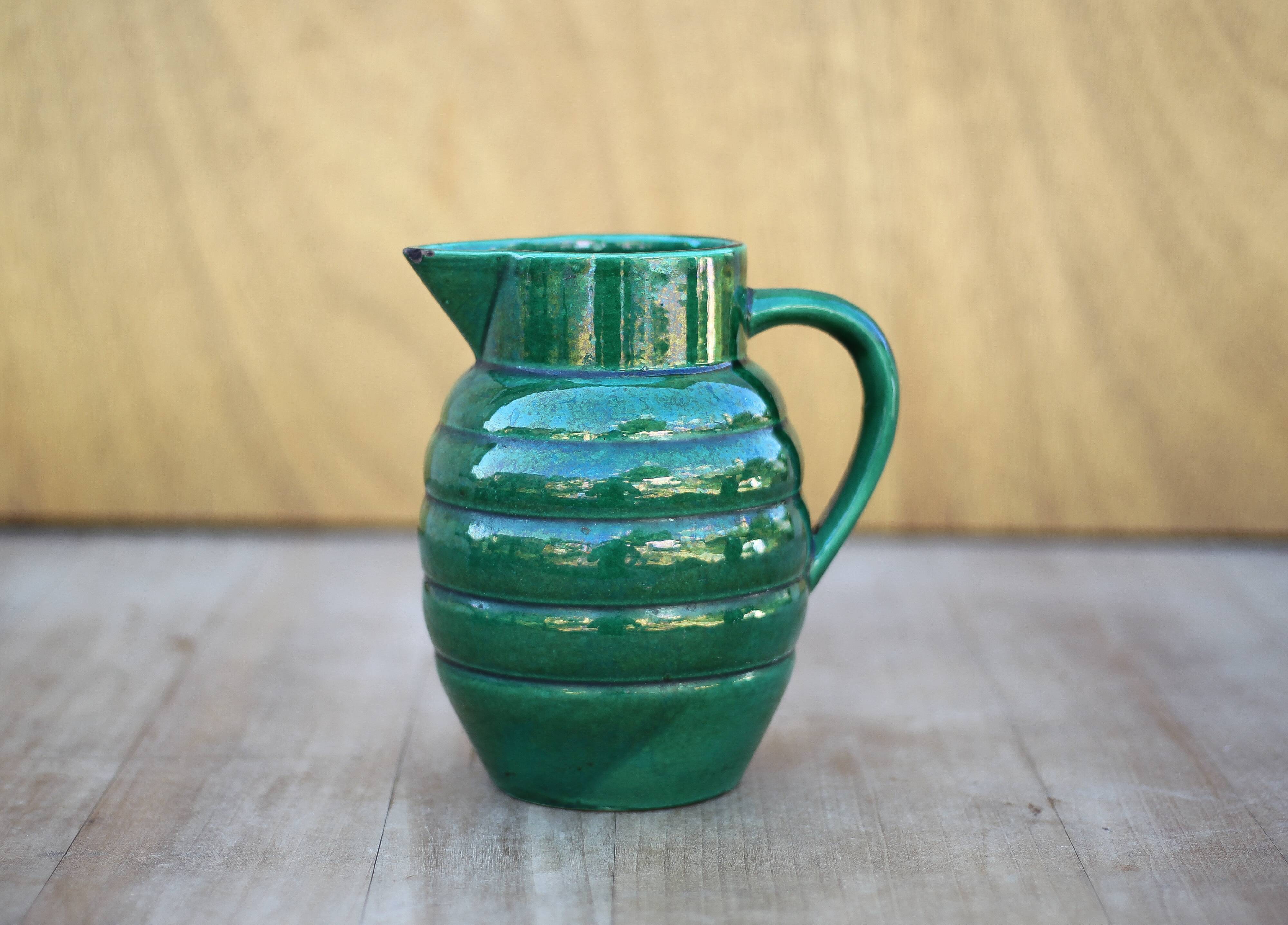 Pitcher St Clément France Lorraine 869, green pitcher, ceramic pitcher