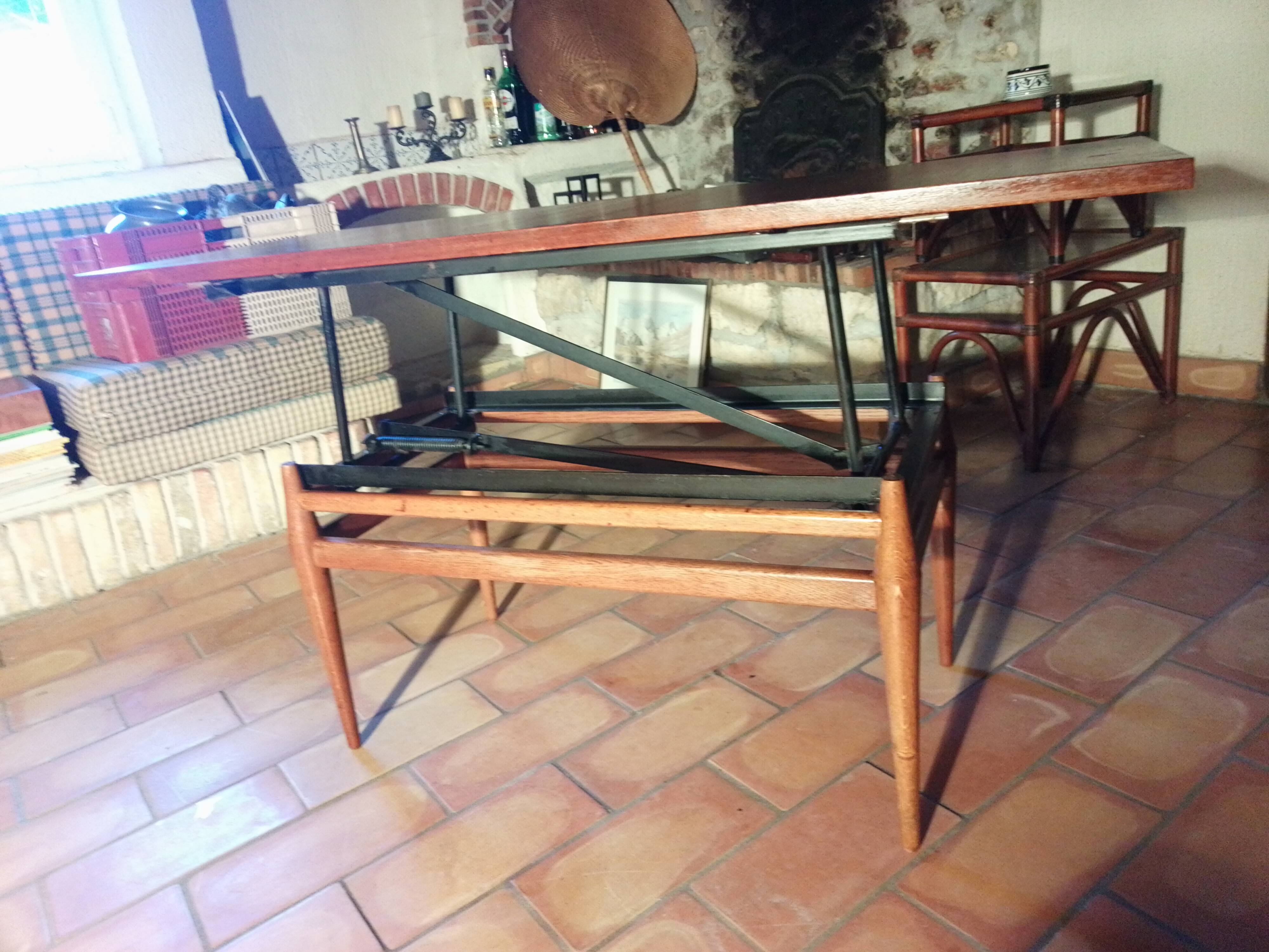 Table basse teck Vintage scandinave relevable