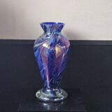 Vase bleu en verre irisé, florence, circa 1960