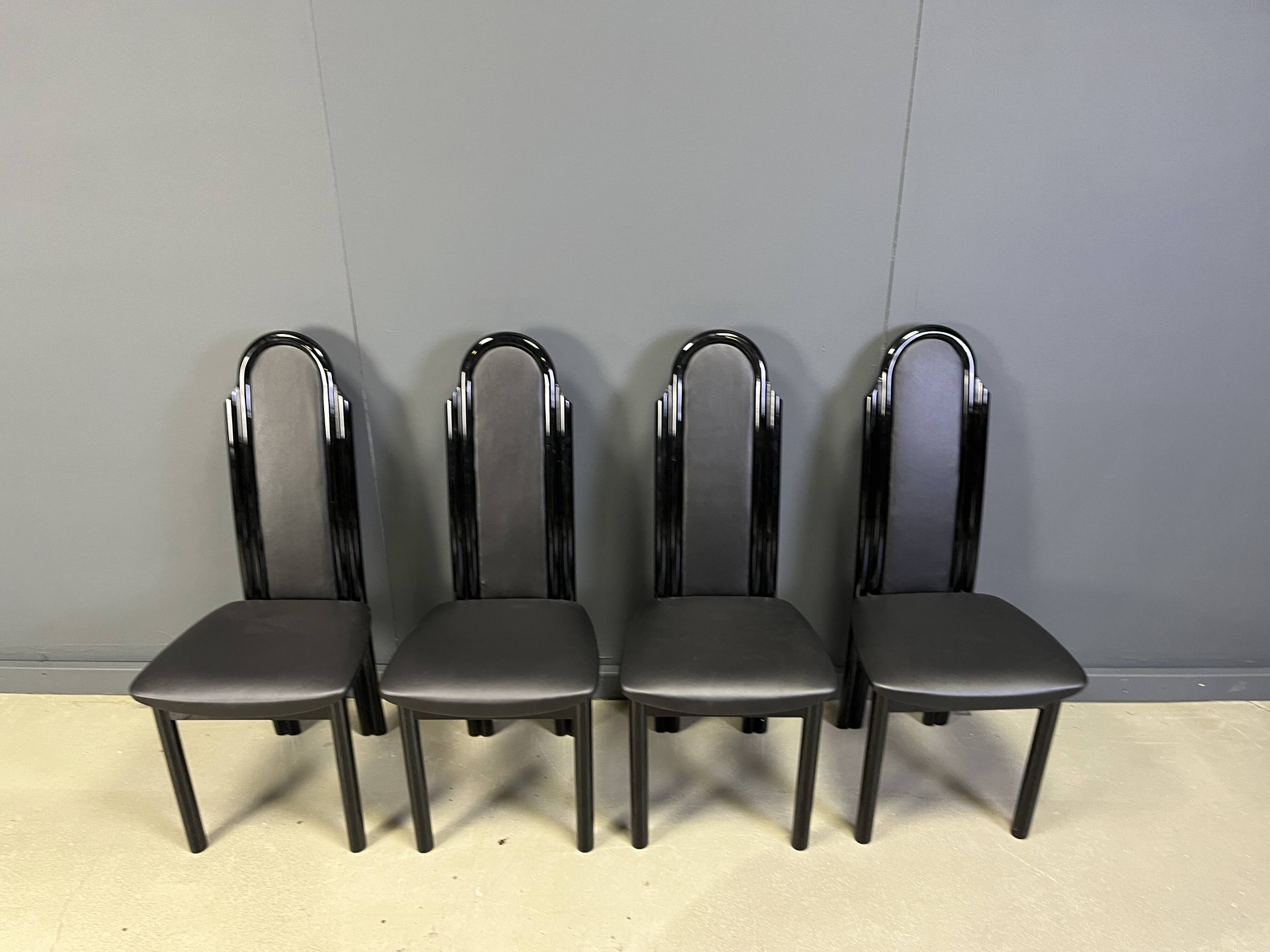 Postmodern lacquered wood italian dining chairs, 1980s