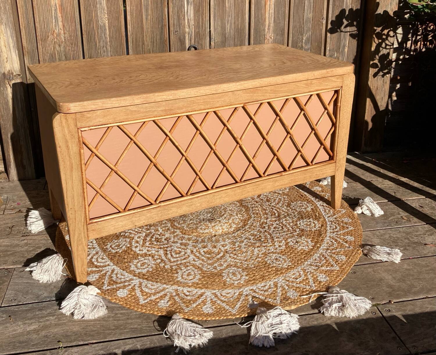 Vintage rattan toy chest or entryway furniture