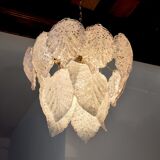 Lustre "Feuilles" 2 niveaux, verre givré,  Murano Mazzega,  italie 1960