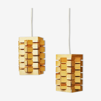 Pine pendant lamp pair model 7716 by Høvik Lys, Norway 1970s