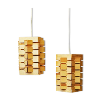 Pine pendant lamp pair model 7716 by Høvik Lys, Norway 1970s