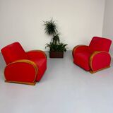 2 anciens fauteuils club art déco années 30 structure bois courbé