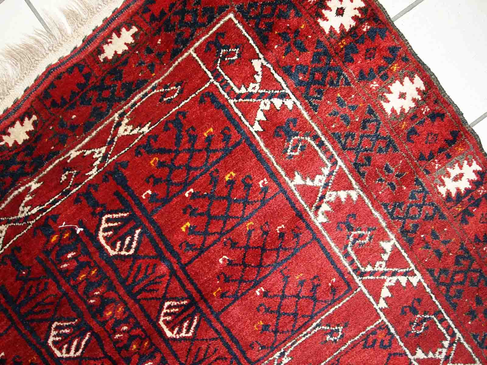 Vintage carpet turkmen engsi handmade 124cm x 165cm 1970s - 1c431