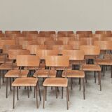 Set of 6 Czech school chairs in metal and wood, Kovona bistro style.