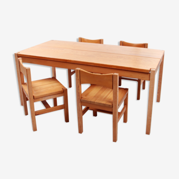 Ilmari Tapiovaara Dining table with 4 chairs for Laukaan Pu, 1963